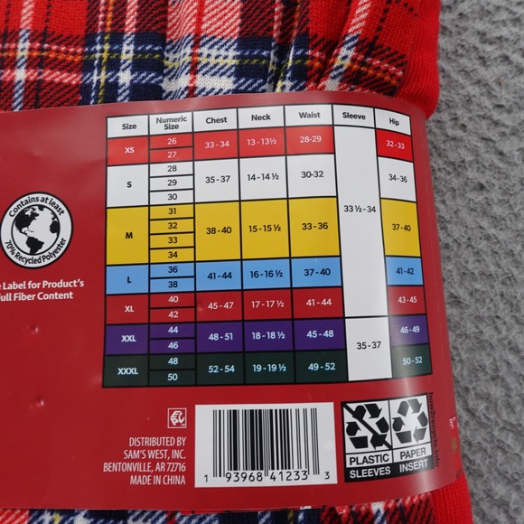 Members Mark Mens Large Red Let It Snow Pajama Set Holiday NEW Plaid - Picture 8 of 9